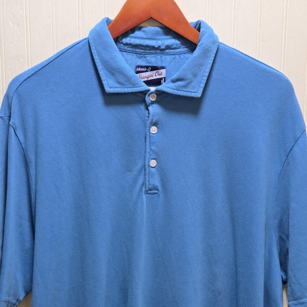Johnnie-O Hangin' Out Polo Shirt Mens XL Blue Solid Cotton Stretch Knit Top